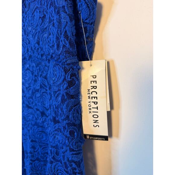 Perceptions New York Lace Fit & Flare Cobalt Blue Lace Dress Size L - Picture 3 of 7
